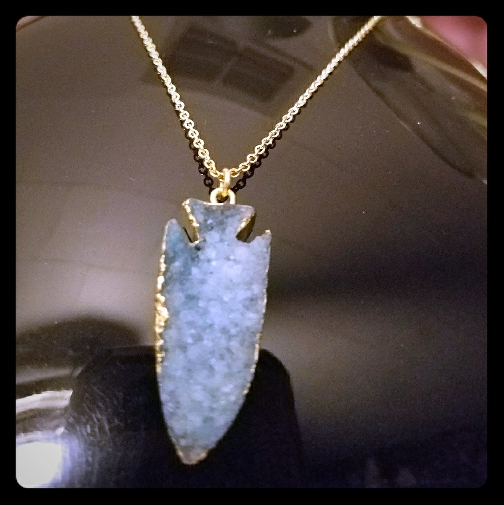 Grey Blue Arrowhead Stone Necklace